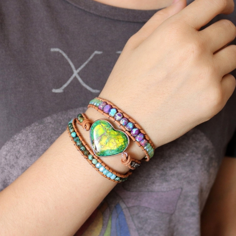 Gemstone Leather Wrap Bracelet - Picture 3 of 4